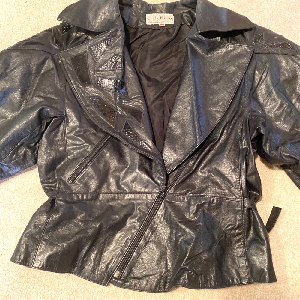European size.Sharp looking black leather jacket.